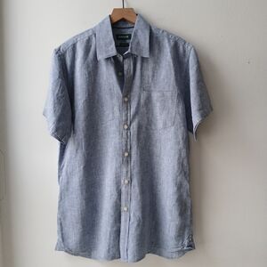 Orvis 100% Linen Short Sleeve Shirt Blue Men's Large